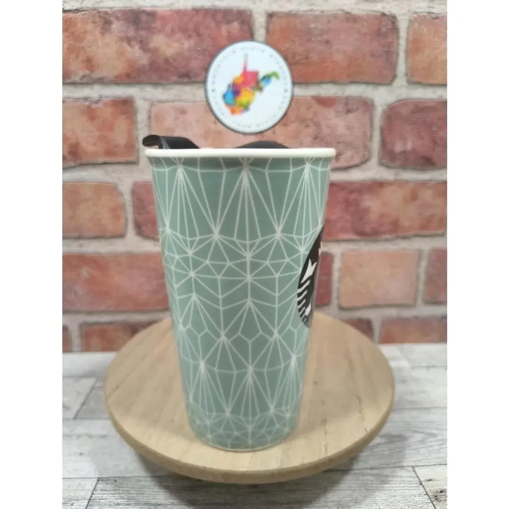 Starbucks 16oz Mermaid Logo Tall Latte Cup Mint Green Geometric Design 2017